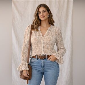 Halogen Elegant Cream Floral Women's Top